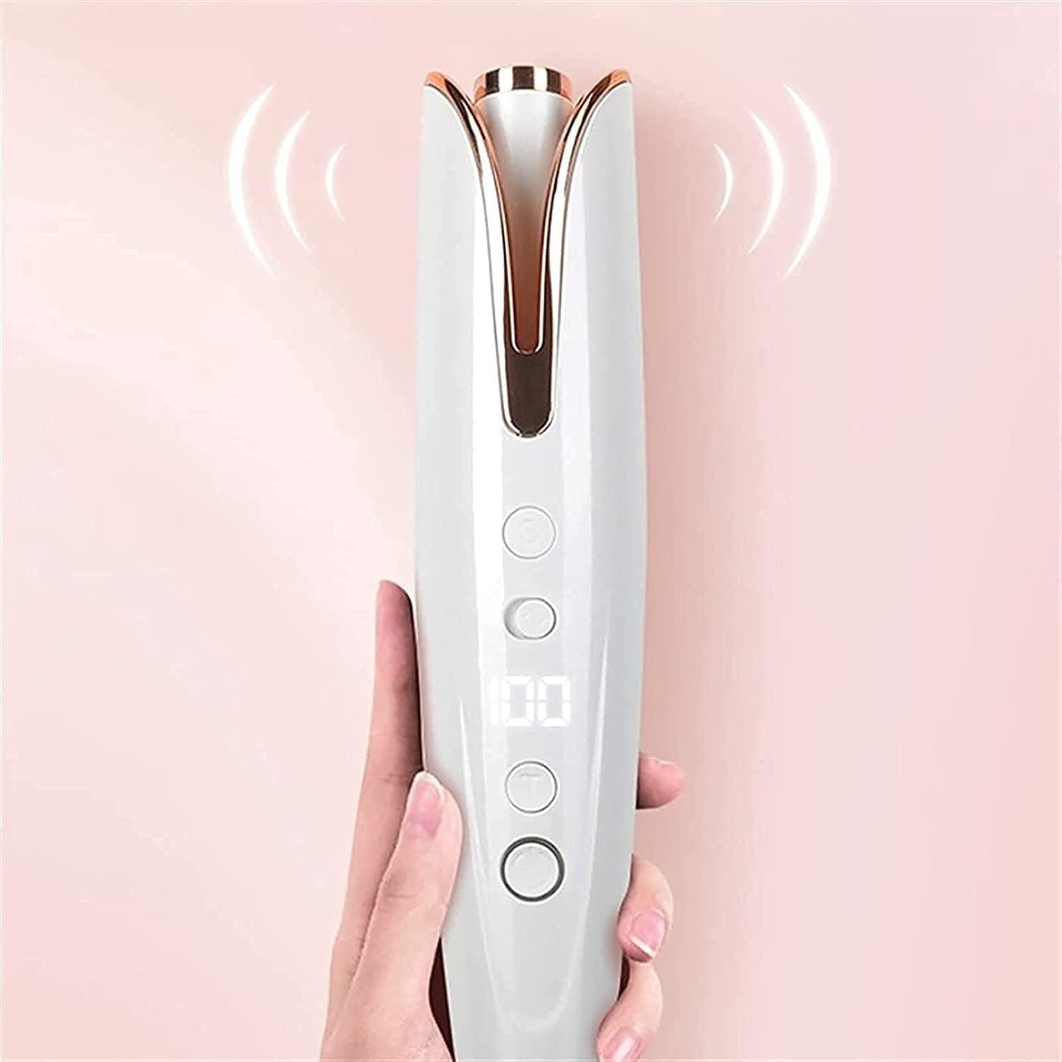 Cordless Hair Curler,Automatic Curling Iron with 6 Adjustable Temperature,Auto Rotating Ceramic Barrel Hair Curler Fast Heating, Portable USB Rechargeable Curling Iron Wand Create stylish hai,Pink