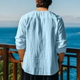 thumbnail image 4 of YLSDY 2025 Summer Linen Shirts for Men Casual Long Sleeve Cotton T Shirts Lace Up V Neck Tops Beach Hawaiian Shirts Light Blue XL, 4 of 8