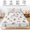 thumbnail image 5 of Queen Size Fitted Sheet Set - Christmas 3 Piece Bedding Sets 16" Deep Pocket Fitted Sheet with 2 Pillowcases, Winter Xmas Trees Bow Holly Leaf Textured Brushed Microfiber Hotel Luxury Bed Sheets, 5 of 9