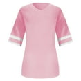 thumbnail image 4 of Bovemsi Ladies Loose Casual V Neck Short Sleeve Cuff Striped Patchwork Solid Color Womens T Shirt, Pink Women's Summer Short Sleeve T-Shirts, XXL, 4 of 4