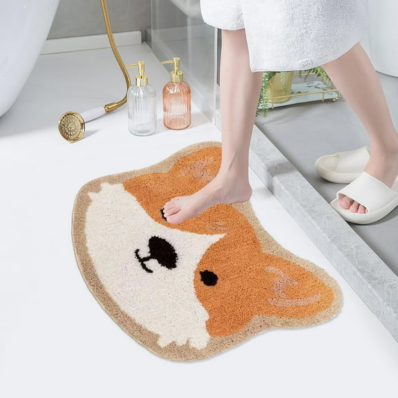 ‌Velvet Non-Slip Pet-Friendly Rug with Corgi Design - Soft Anti-Skid Floor Mat for Living Room, Bedroom, Washroom Door Mat for Dogs, Machine Washable (24"x16")‌