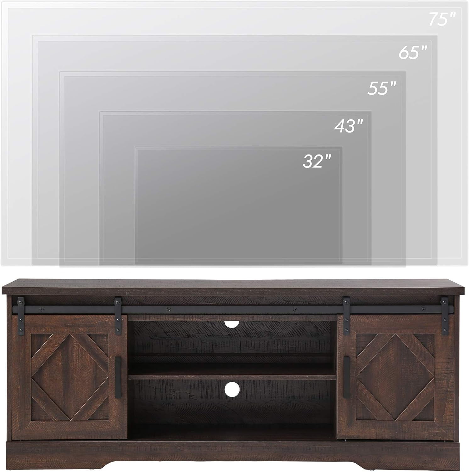 WAMPAT Farmhouse TV Stand with Sliding Barn Doors, Media Console with 3-Tier Adjustable Shelf for TVs up to 65", Rustic Wood Entertainment Center for Living Room,Rustic Brown