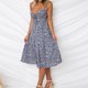 thumbnail image 4 of Vestidos De Mujer Patrón Azul Pajarita De Verano Con Cuello En V Correa De Espagueti Vestido De Columpio Sin Espalda De Una Línea,S, 4 of 6