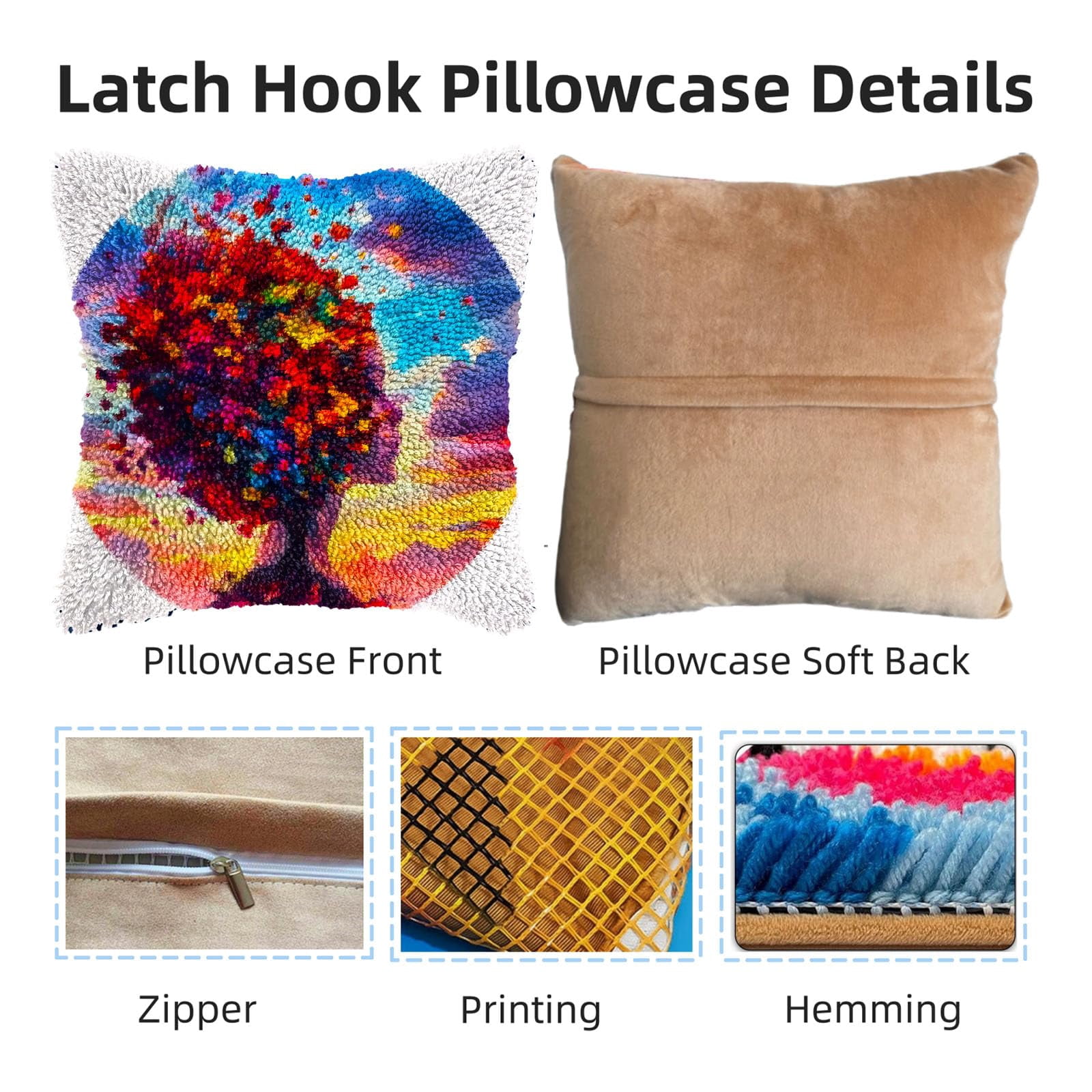 Abstract Woman Face Colorful Tree DIY Latch Hook Pillow Kits for Adults Printed Pillowcase Crochet Yarns Hooking Handmade Pillow Cover Cushion for Home Sofa Decoration 17x17inch(2)
