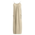 thumbnail image 5 of vigerkar Backless Cami Dresses for Women Sleeveless Open Back Lounge Linen Dress Beach Vacation Maxi Sundress with Back Tie (Beige, M), 5 of 5