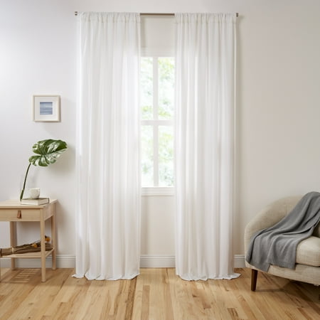 Gap Home Washed Denim Semi-Sheer Organic Cotton RodPocket Window Curtain Pair White 84