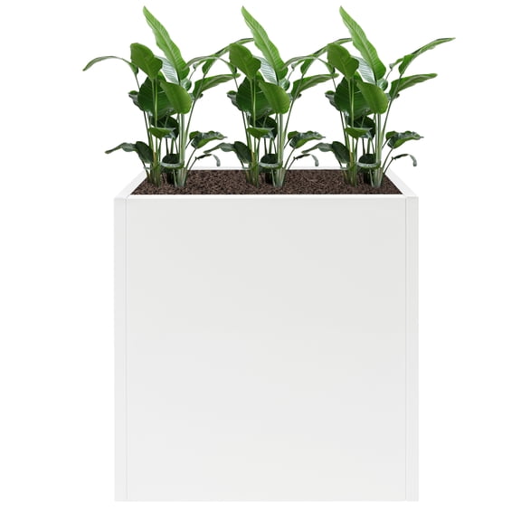 Metallic Heavy Outdoor/Indoor Planter Box, Seamless Large Metal Planter for Tall Trees, Plants, Flowers, No Assembly Required White, 24 * 10 * 24 inch