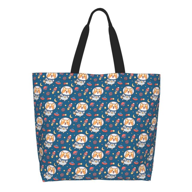 Easygdp Astronaut Corgi Dog Bolsas Tote para Mujer, Bolsos de Hombro para Viaje, Bolsos de Mano de Gran Capacidad para Compras y Trabajo