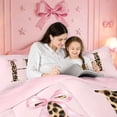 thumbnail image 4 of meiyoeat Pink Print Alphabet Full Size Comforter Sets,Cheetah Bow Tie Initial Design Bedding Comforter Set For Girl,Pink Reversible,3-Piece,1 Comforter and 2 Pillowcases, 4 of 7