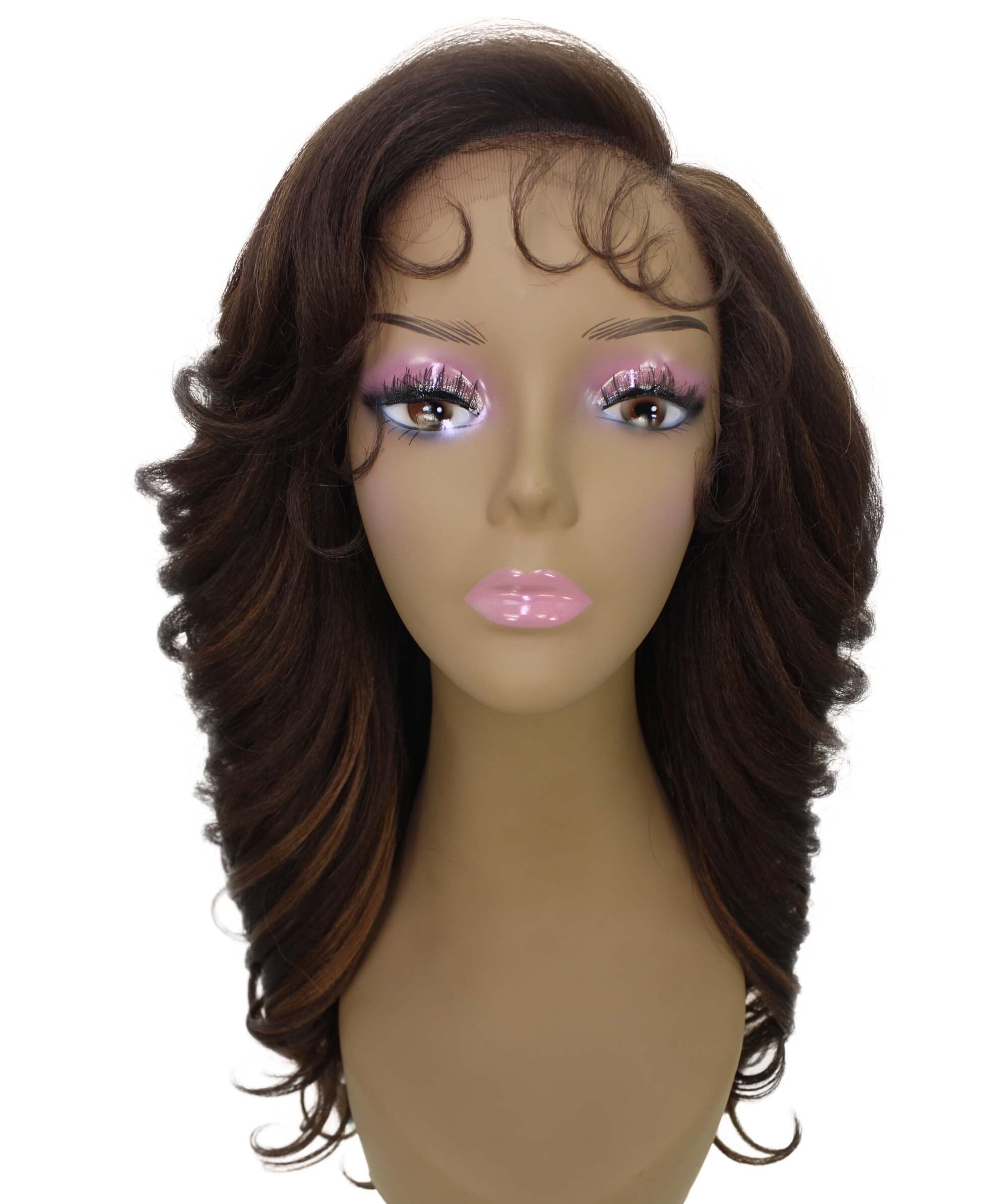 LUXLUXE Nia 20" Layered Wig | HD Lace Front Layered Wig for Black Women, Pre-Plucked Glueless Synthetic Body Wave Wig for Party & Daily Wear, Brown with Caramel Color