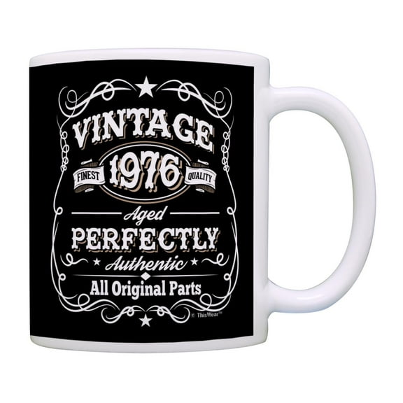 ThisWear 50th Birthday Mug Vintage 1976 All Original Parts Birthday Coffee Cup Bday 11oz Coffee Mug Black
