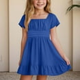 thumbnail image 2 of gdxvjhbj Robe d'Été pour Filles Robes d'Été à Bretelles pour Filles Fluide à Étages Froncée Smockée au Dos Décontractée de Plage Taille 12-13 (Bleu, 12-13 Ans), 2 of 5
