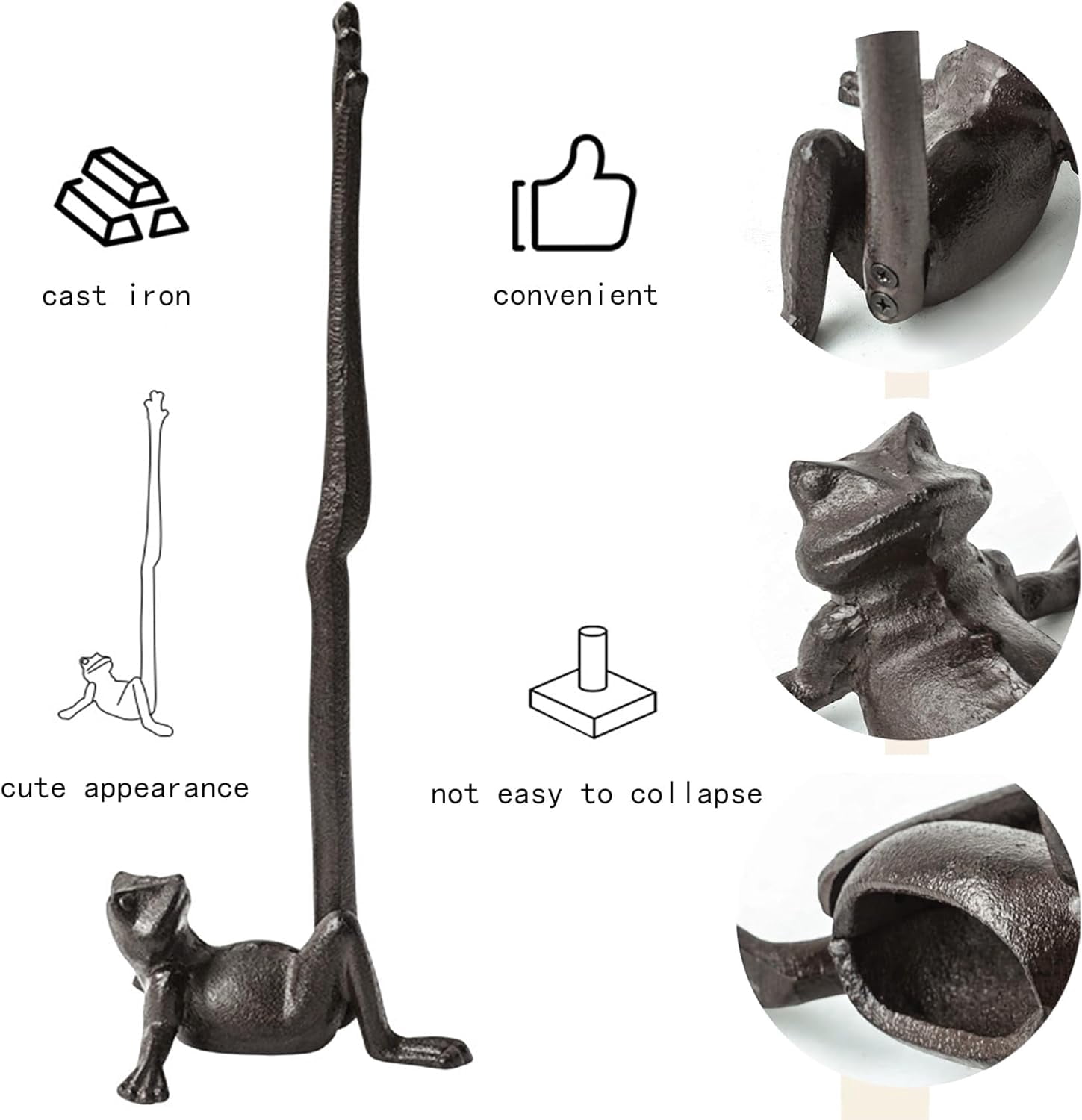 Frog Design Paper Towel Holder Floor Stand, 16.5 Inch Heavy Duty Cast Iron Construction, Vintage Bronze Kitchen Bathroom Decor