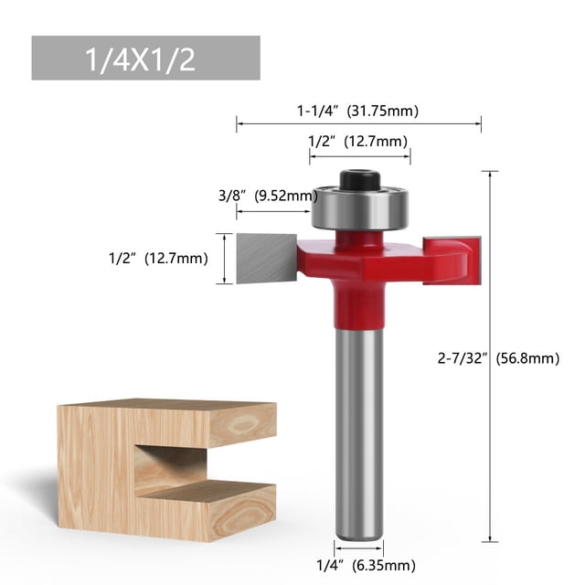 8-Piece Export-Grade Woodworking Router Bit Set: T-Shape Roller Ball Slotting & Edge Trimming Tools with 1/4 Inch Shank, 1/2 Inch Cutting Diameter, Universal Compatibility for Most Woodworking