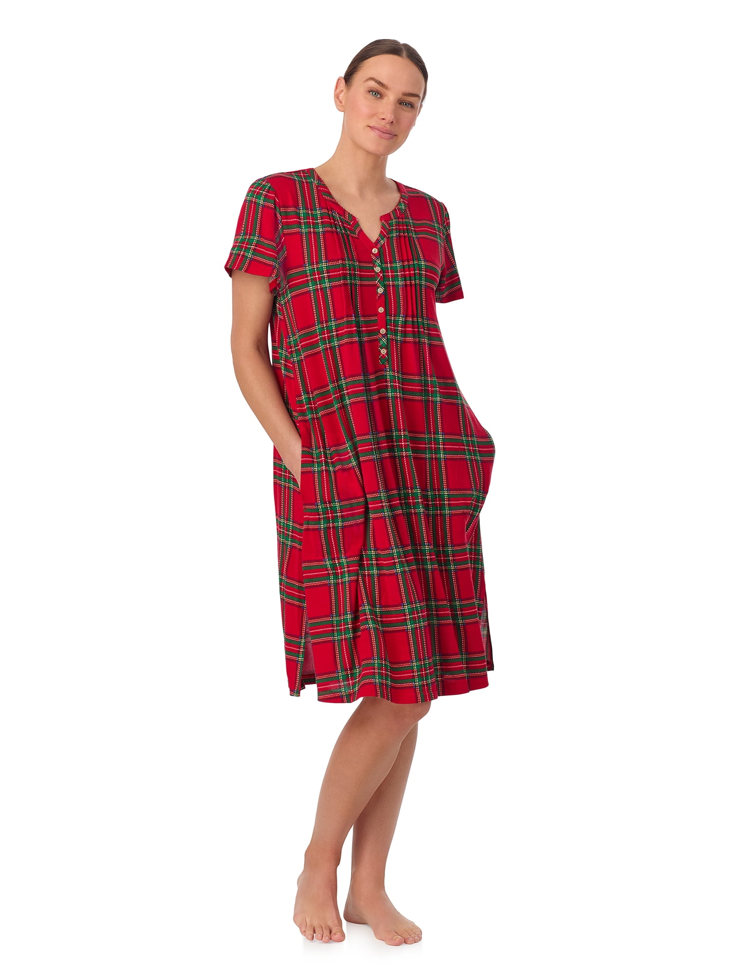 Aria Women’s Short Sleeve Split Neck Sweater Knit Nightgown, Sizes XS-5X