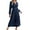 # Navy Blue XL, variant on Women's Long Sleeve Dress V-Neck Polka Dot Dress with Tie Waist Long Pleated Dress for Office Parties Date
