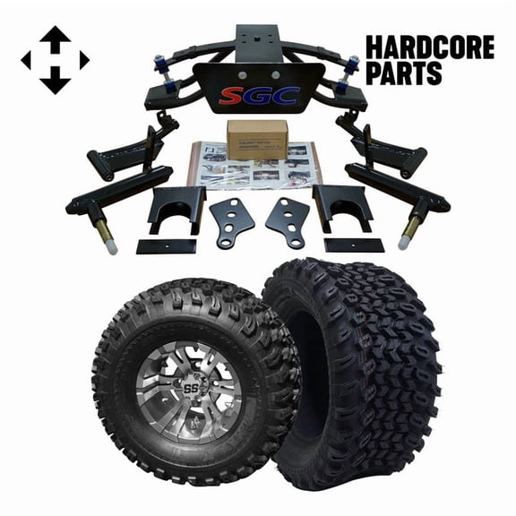 Hardcore Parts 6” Heavy Duty Double A-Arm Suspension Lift Kit for Club Car PRECEDENT Golf Cart (2004 ) with 10" Machined/Gunmetal 'Vampire' Wheels and 22"x11"-10" DOT rated All-Terrain tires