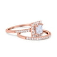 thumbnail image 2 of Rose Tone, Simulated Cubic Zirconia Size-6 Two Piece Halo Ring Band Bridal Set Princess Cut 925 Sterling Silver, 2 of 7