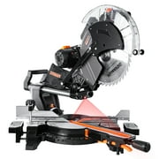 DOVAMAN Miter Saw, 12 inch Sliding Miter Saw, 0-45 Double Bevel Cutting w/Laser, 3800RPM, 15Amp Compound Miter Saw w/ 9 Positive Stops, 4.2 x 13 in Cutting Capacity, Expanded Table Side-DMS03A