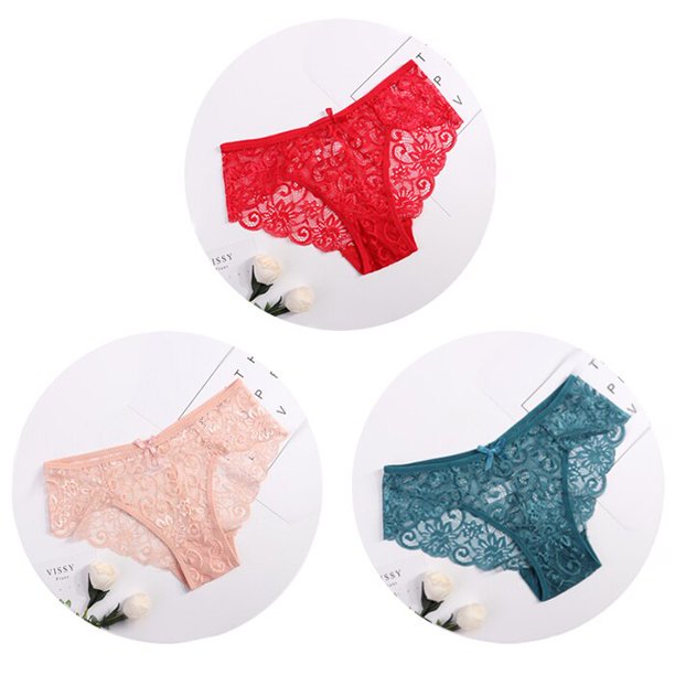 ¡3 piezas/paquete! Bragas de encaje sexy para mujer, ropa interior, calzoncillos de encaje SML XL, lencería suave con lazo Floral transparente Tan Jianjun unisex