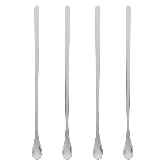 1 juego de 4 cucharas de acero inoxidable de mango largo para mezclar cucharas de café (plata)