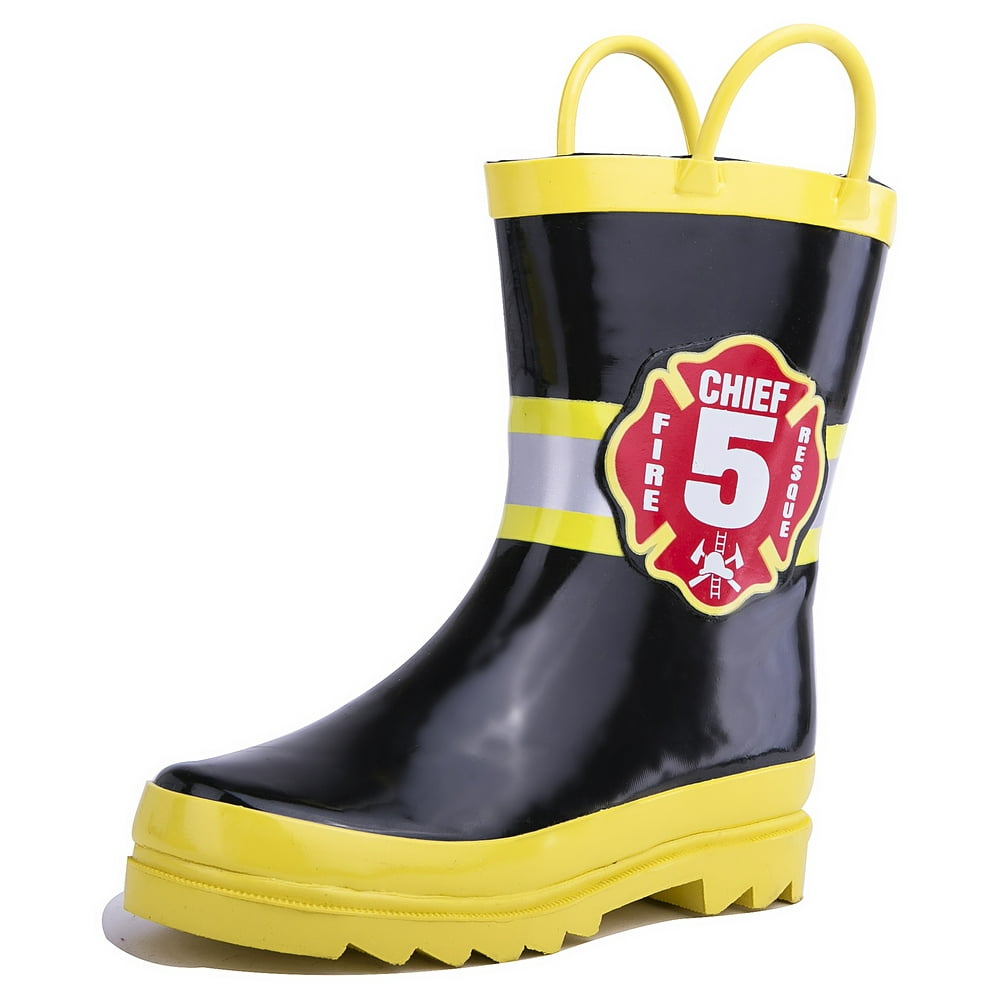 Puddle Play Puddle Play Boys Black Fire Chief Rubber Rain Boots
