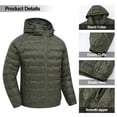 thumbnail image 5 of Muvtei Men's Puffer Jacket Hooded Windproof Full Zip Casual Coat Warm Water Resistant Jacket Lightweight Winter Outerwear Green-2XL, 5 of 10