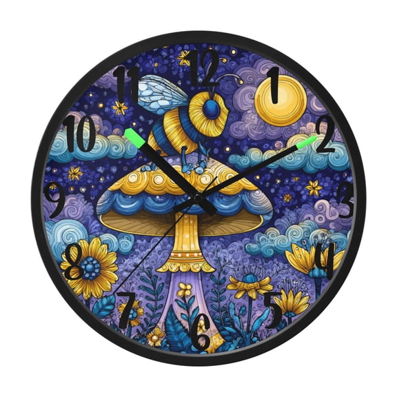 RMDQTR 12 Inch Sound-Activated LED Night Light Wall Clock Silent Sweep Movement Acrylic Face Battery-Operated for Bedroom/Living Room/School / Whimsical Cartoon Bee