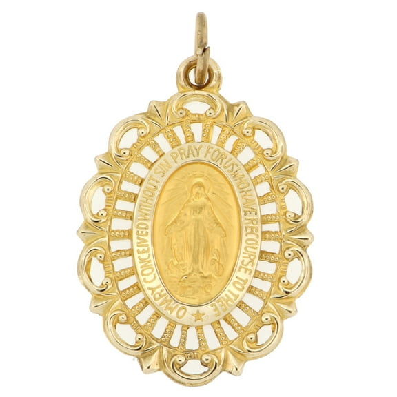 Brilliance Fine Jewelry 14 KT Yellow Gold Oval Two Sided Miraculous Filagree Frame Medal