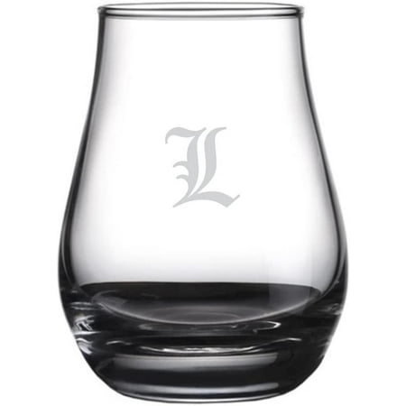 

Old English Etched Monogram Spey Dram Whisky Tasting Glass Letter L