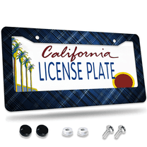 1 Pcs Blue Checkered License Plate Frame, License Plate Cover for Car Decorative Parts, Aluminum License Plate Bracket Holder Rust-Proof Weather-Proof for US Standard Car