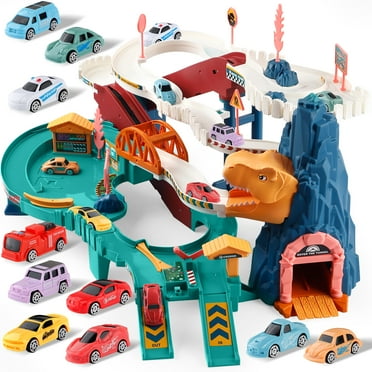 Dinosaur Race Track Playset Toys for Kids Car Ramp Track Set Toys Adventure Car Garage Parking Toy