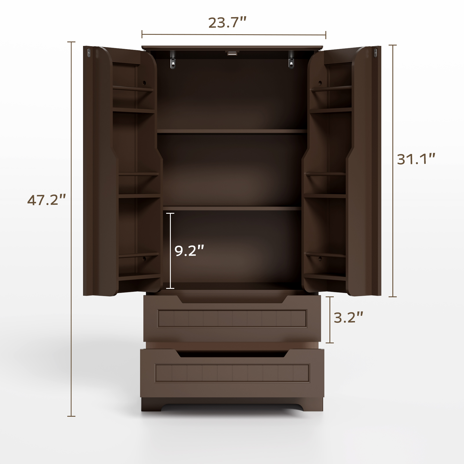 Pantry Storage Cabinet with 2 Drawers，Asofer 47" Kitchen Small Food Pantry Cabinet for Dining Room, Dark Brown