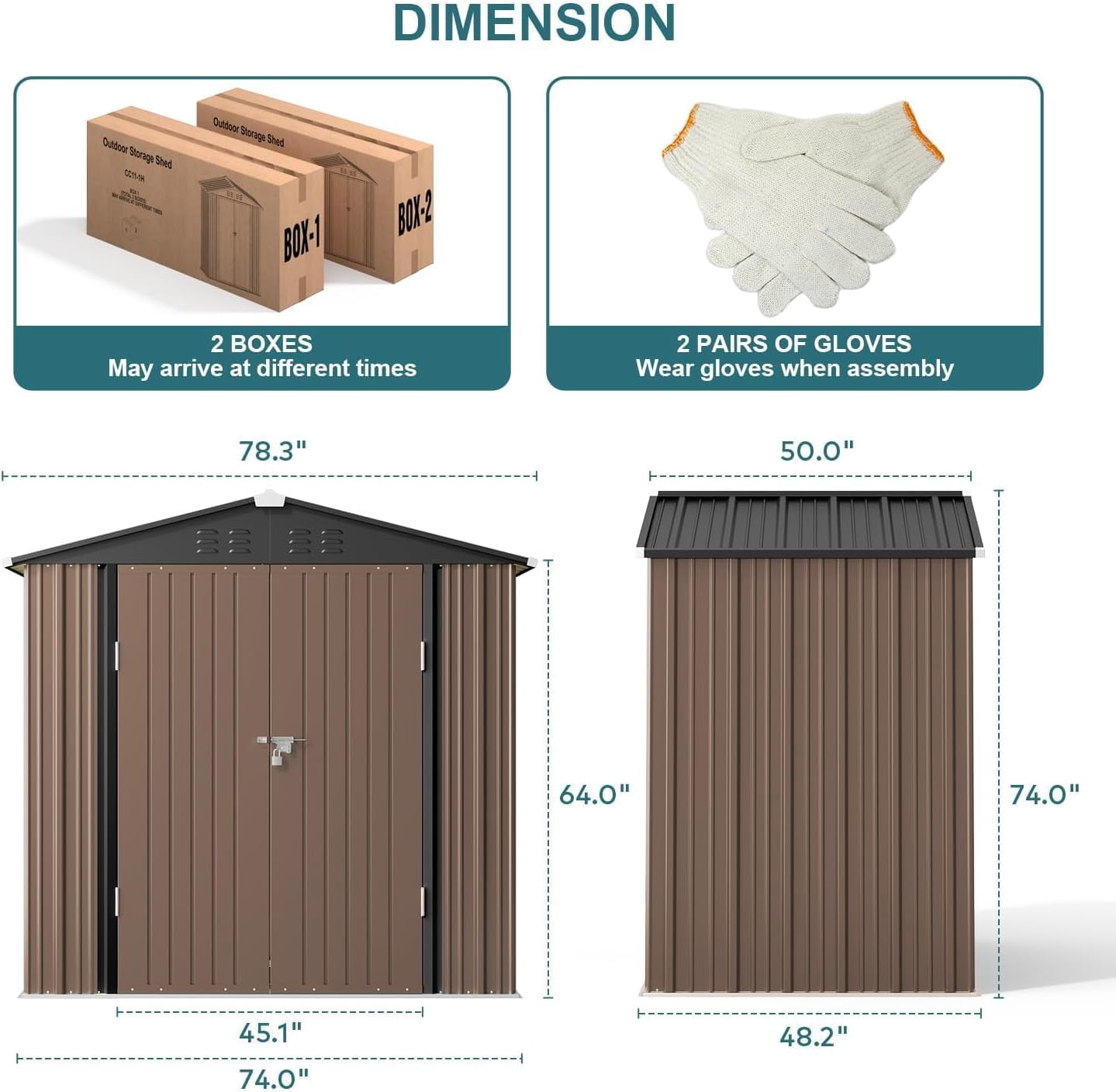 Lofka 6' x 4' FT Outdoor Storage Shed, Outside Metal Tool Shed with Lockable Doors ,Light Brown
