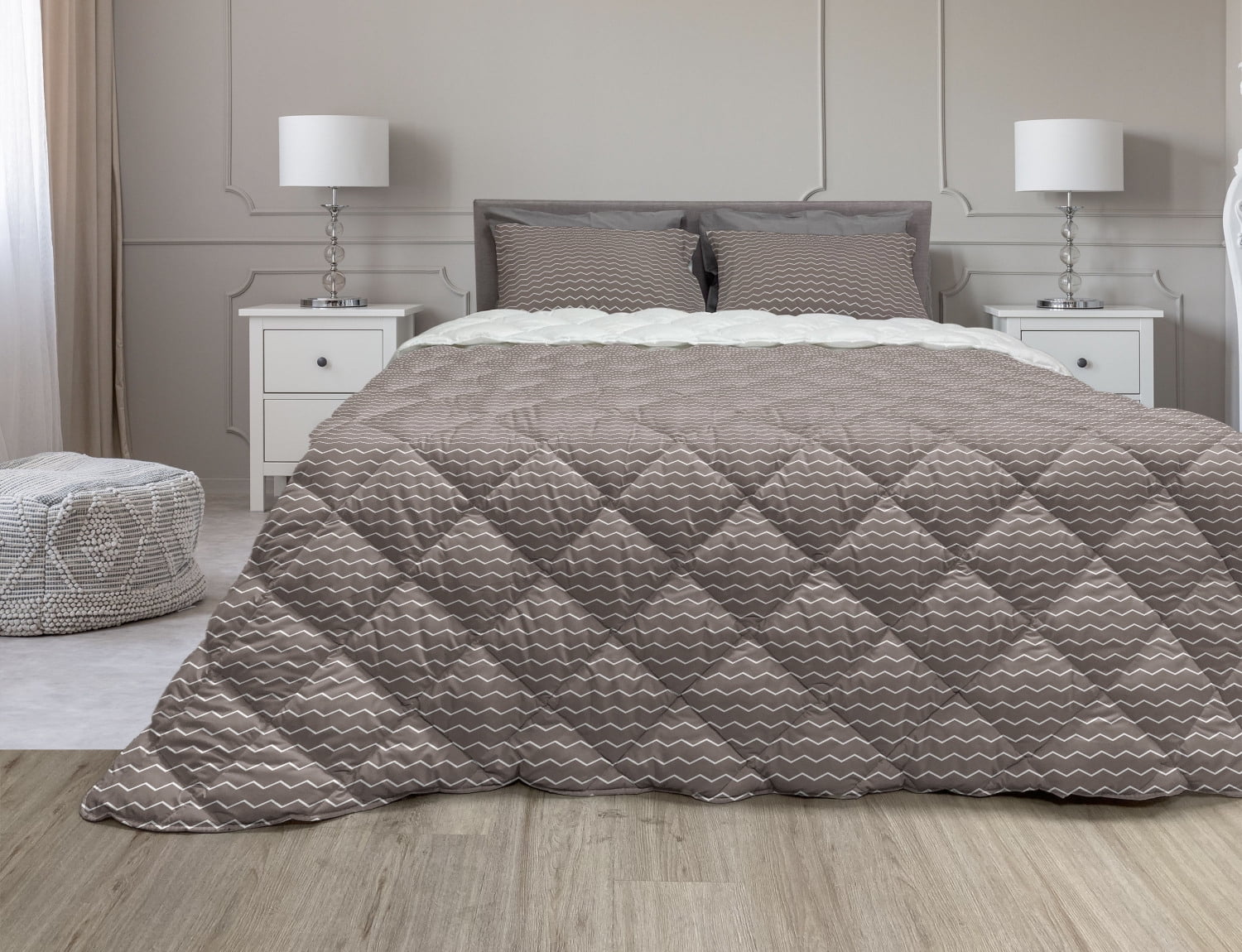 Earth Tones Comforter & Sham Bedding Set, Wavy Zig Zag Chevron