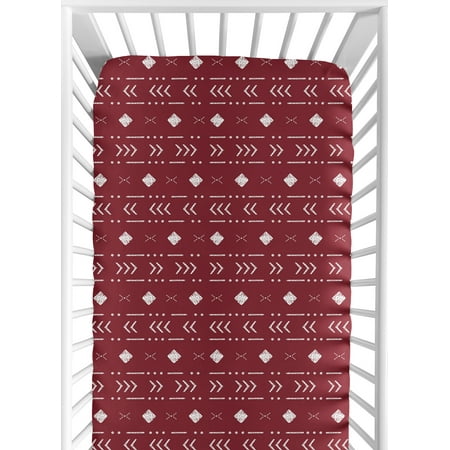 UPC: 0846480097006 | Boho Tribal Geometric Burgundy Red and White Fitted Crib Sheet Boy or Girl by Sweet Jojo Designs