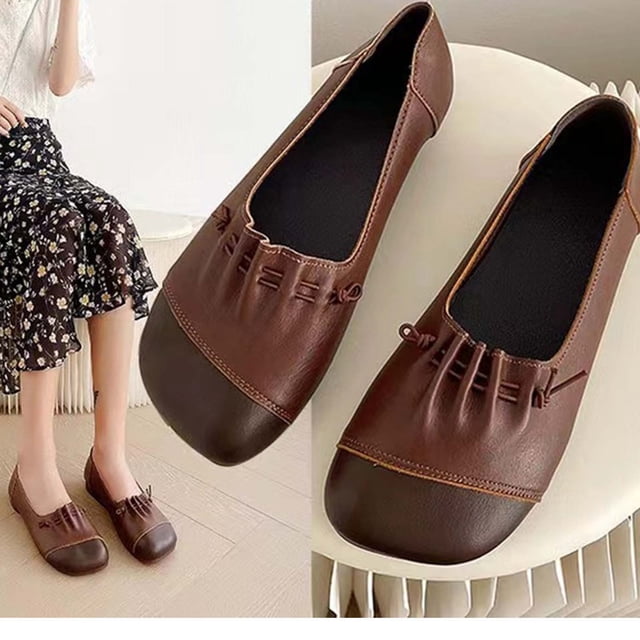 LSLJS Chaussures Rétro en Cuir Souple Chaussures à Bouche Peu Profonde Chaussures Rétro pour Femmes Chaussures Plates Décontractées Décontractées pour Femmes, Chaussures Plates