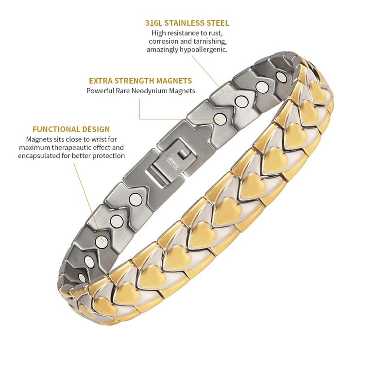 Vagzen 3PCS Gold Stainless Steel Magnetic Bracelets for Men - Main Image