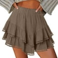 thumbnail image 5 of Fashion Olyvenn Flowy Shorts for Women Ruffle Skorts Mini Skirts High Waisted Teen Gilrs Tennis Skort Summer Shorts Coffee M, 5 of 5