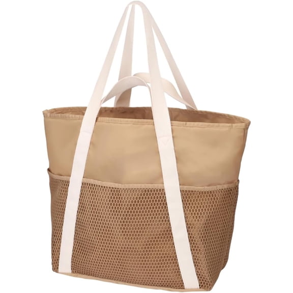 CoCoMangos Summer Waterproof Beach Bag 8 Pockets Sandproof Large Straw Handbags Shoulder Bag with Zipper for Women