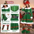 thumbnail image 5 of Women Elf Costume Christmas Outfit Adult 5pcs Velvet Dress Cosplay Holiday Halloween Xmas Party Set with Hat Belt Shoes Cover Socks, 5 of 7
