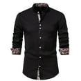 thumbnail image 2 of QUINDOS Mens Shirts Men's Fall And Winter Fashion Casual Patchwork Button Long Sleeve Stand up Collar Comfy Leisure T-shirt, 2 of 9