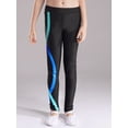 thumbnail image 3 of CHICTRY Kids Girls High Waist Sports Leggings Colorful Stripes Tights Jogging Athletic Pants Black&Blue 14, 3 of 7