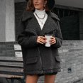 thumbnail image 7 of IROINNID Women's Short Shearing Coat Notch Lapel Solid Color Long Sleeve Warm Coat Jacket Winter Outerwear, Black, 7 of 7