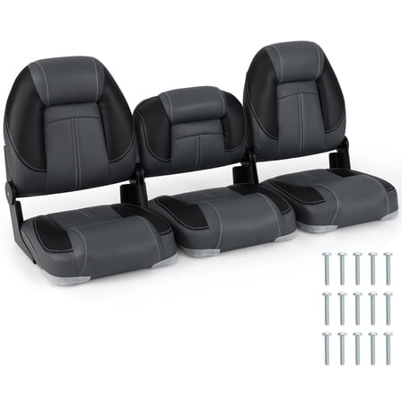 Gymax 3-Pack Folding Boat Seats w/ 28D Soft Sponge Padding Waterproof PVC Leather