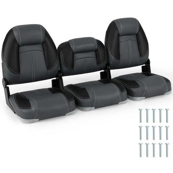 Gymax 3-Pack Folding Boat Seats w/ 28D Soft Sponge Padding Waterproof PVC Leather