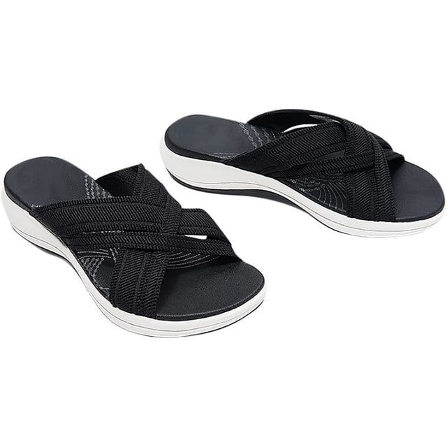 Product Up-gradation-Stretch Cross Orthotic Slide Sandals Woman Sandals Summer Slippers (black)