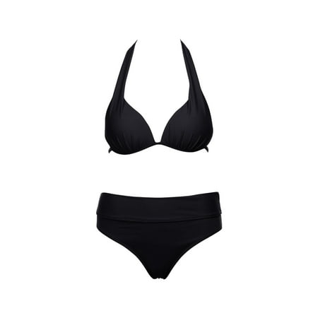 2 Piece Bikinis V-Neck for Women Push Up Padded Bra Bikini Set Swimsuit Swimwear Bathing Suit Swim Suits Trendy 2025 Black