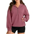 thumbnail image 2 of Kmdttou Women's Hoodies for Solid Solor Loose Long Sleeved V-neck Sweatshirt Long Sleeved V-neck Top/Shirt on Clearance!, 2 of 8