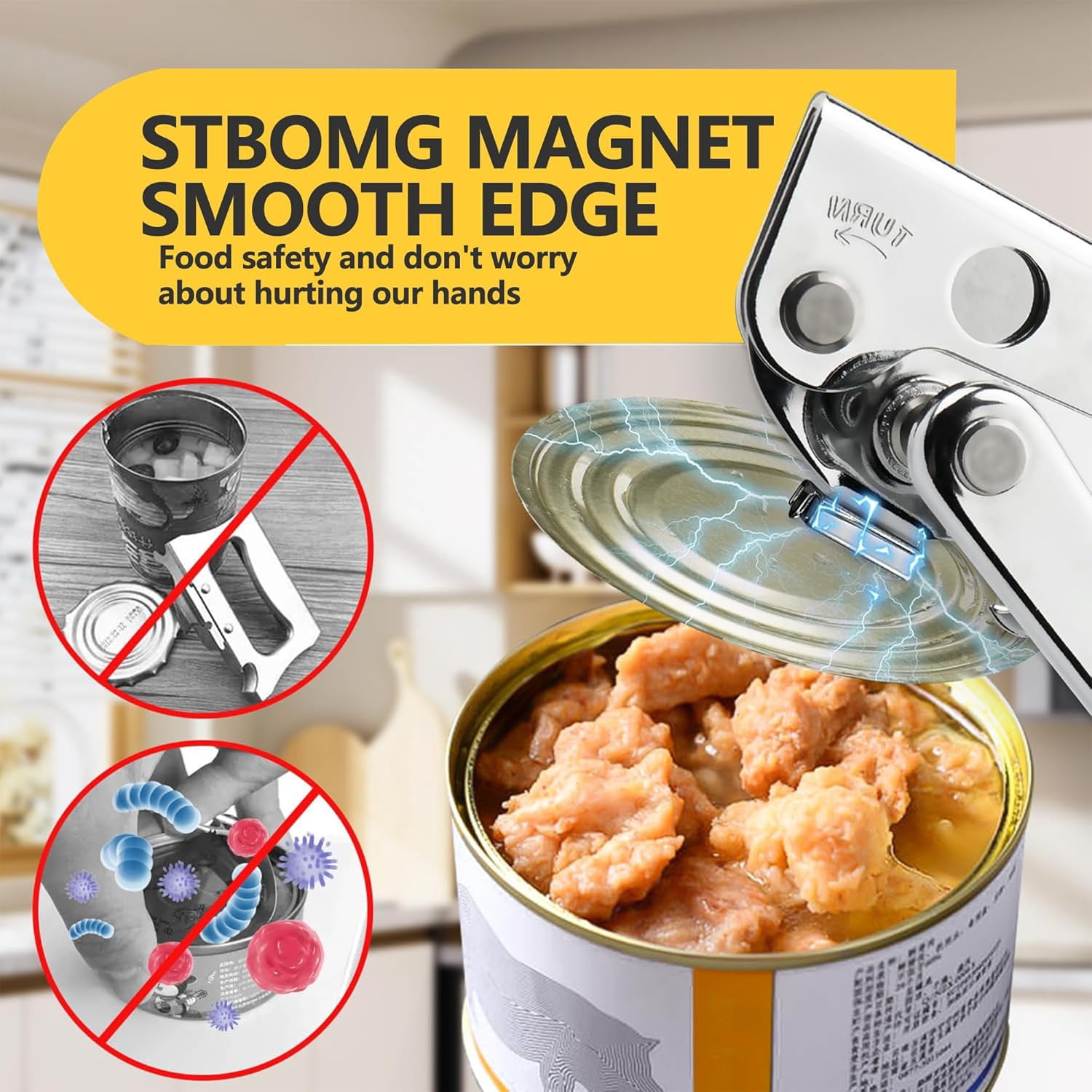 ABCISI Commercial Can Opener, Hand Crank Can Opener Manual Heavy Duty, Ergonomic Design, with Comfortable Long Handles, Oversized Knob, Large Handheld Can Open Easy for Big Cans, for Seniors, Black